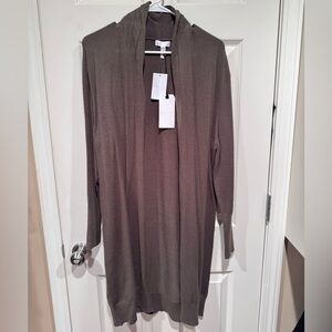 Leith Long Olive Green Open Cardigan